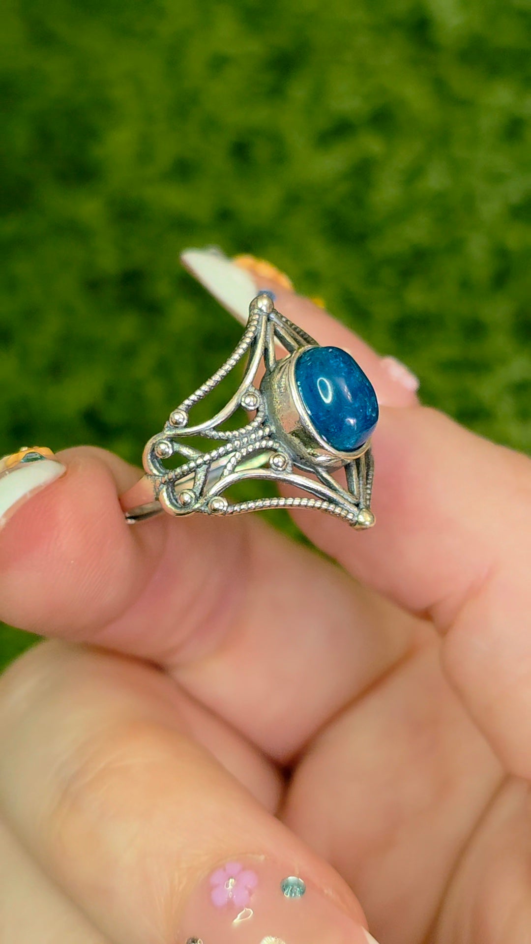 Blue Apatite Filigree Ring