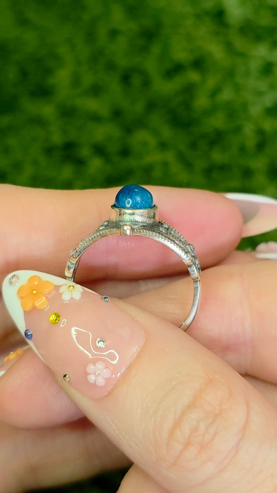 Blue Apatite Filigree Ring