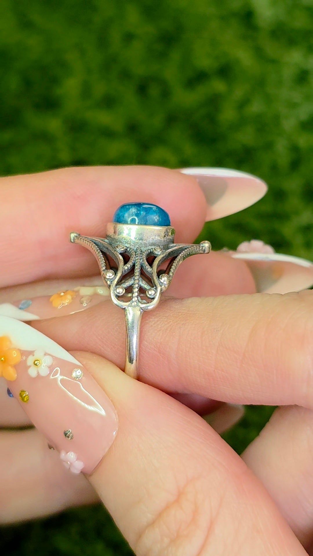 Blue Apatite Filigree Ring