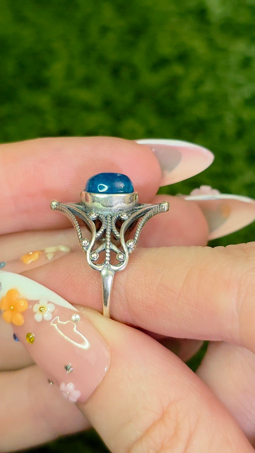 Blue Apatite Filigree Ring