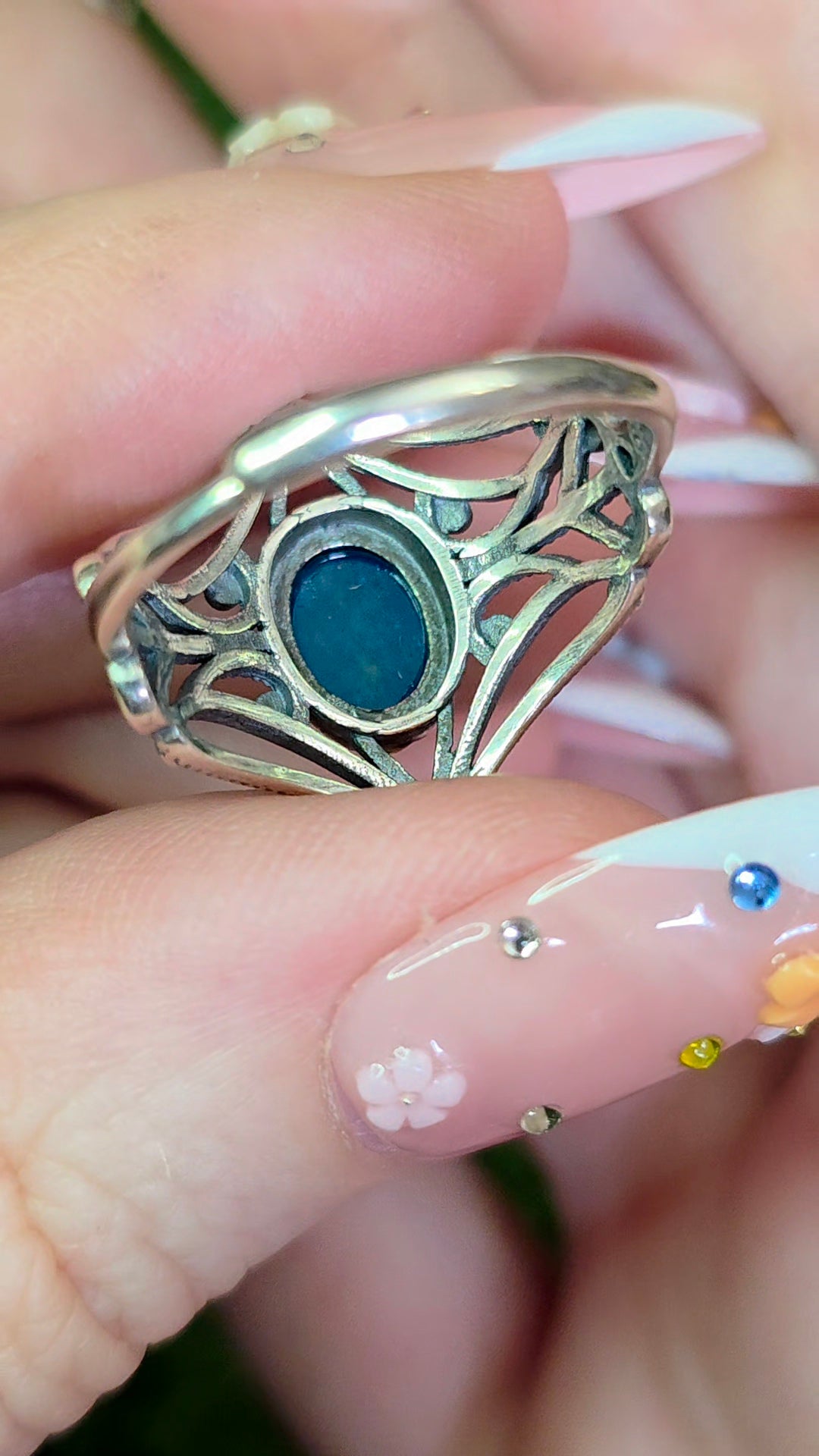 Blue Apatite Filigree Ring