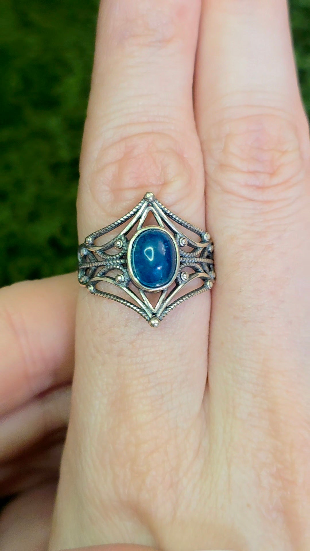 Blue Apatite Filigree Ring