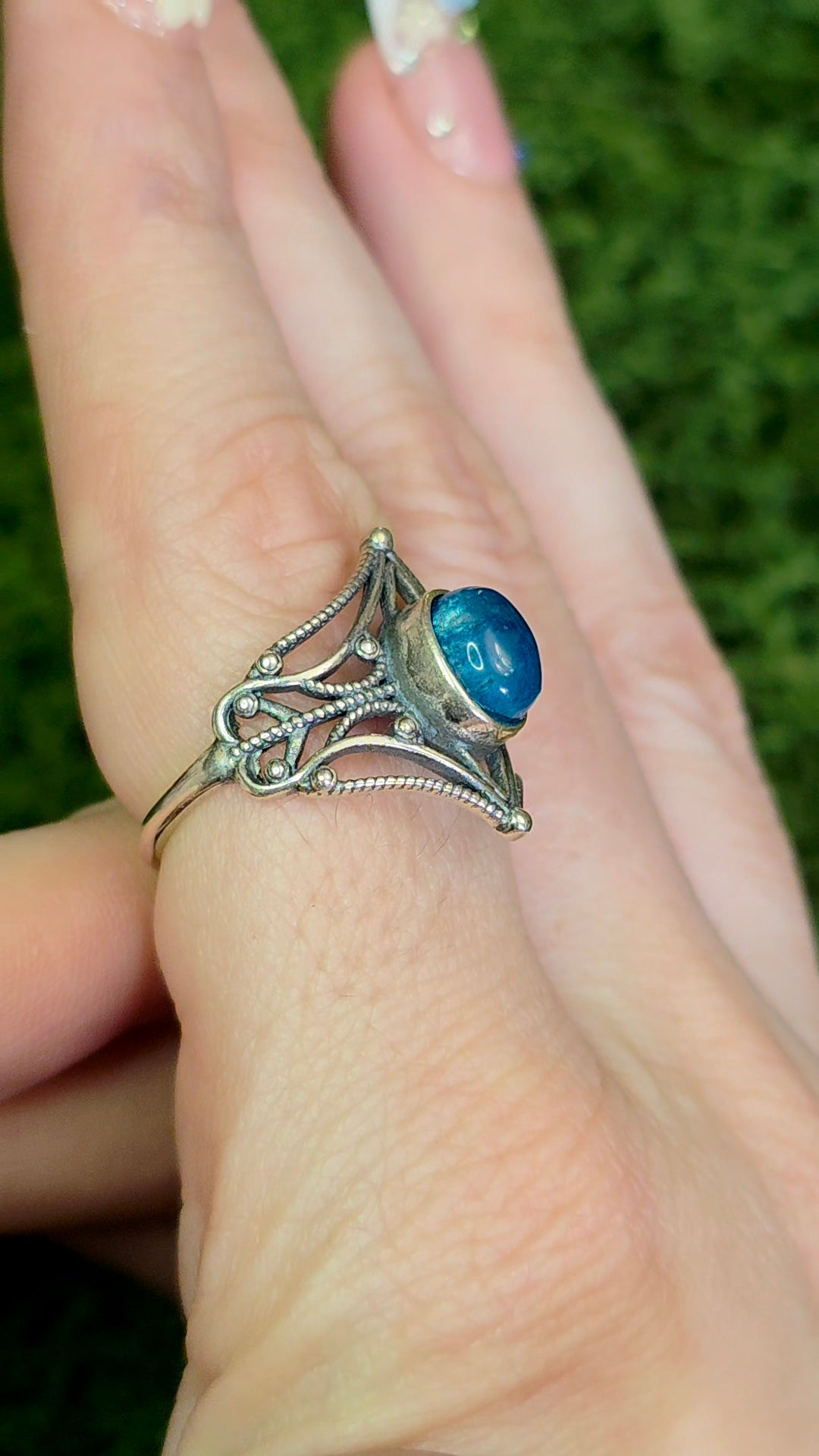 Blue Apatite Filigree Ring