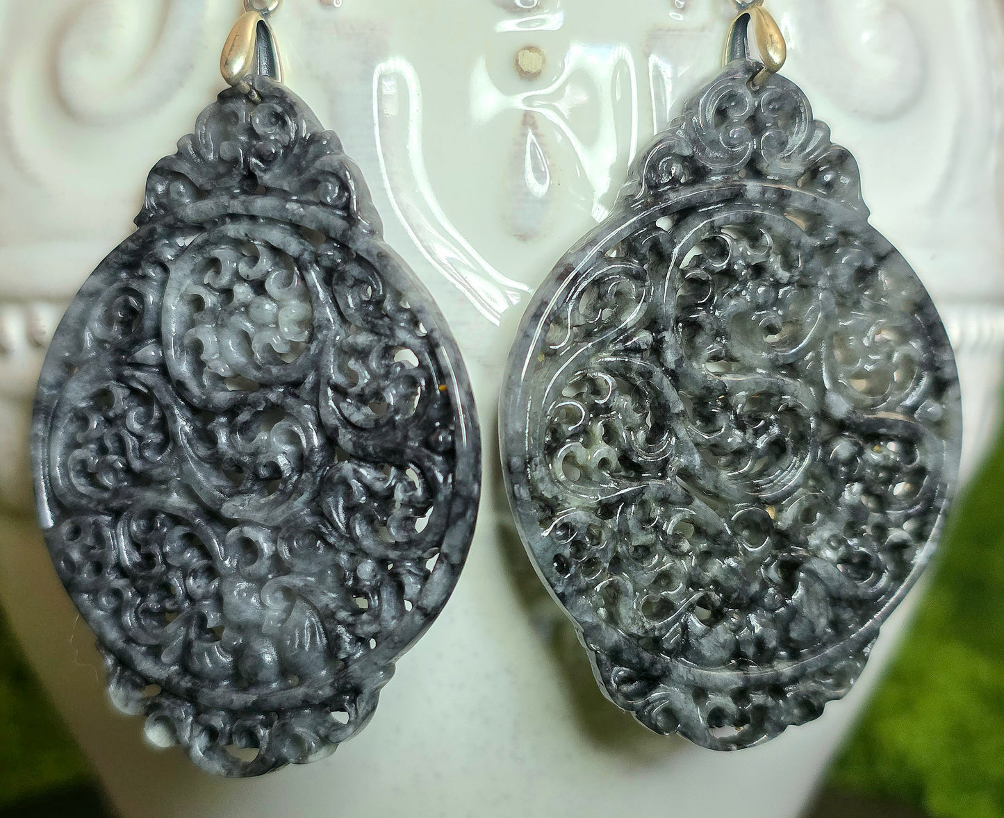 Black Jadeite Filigree Earrings