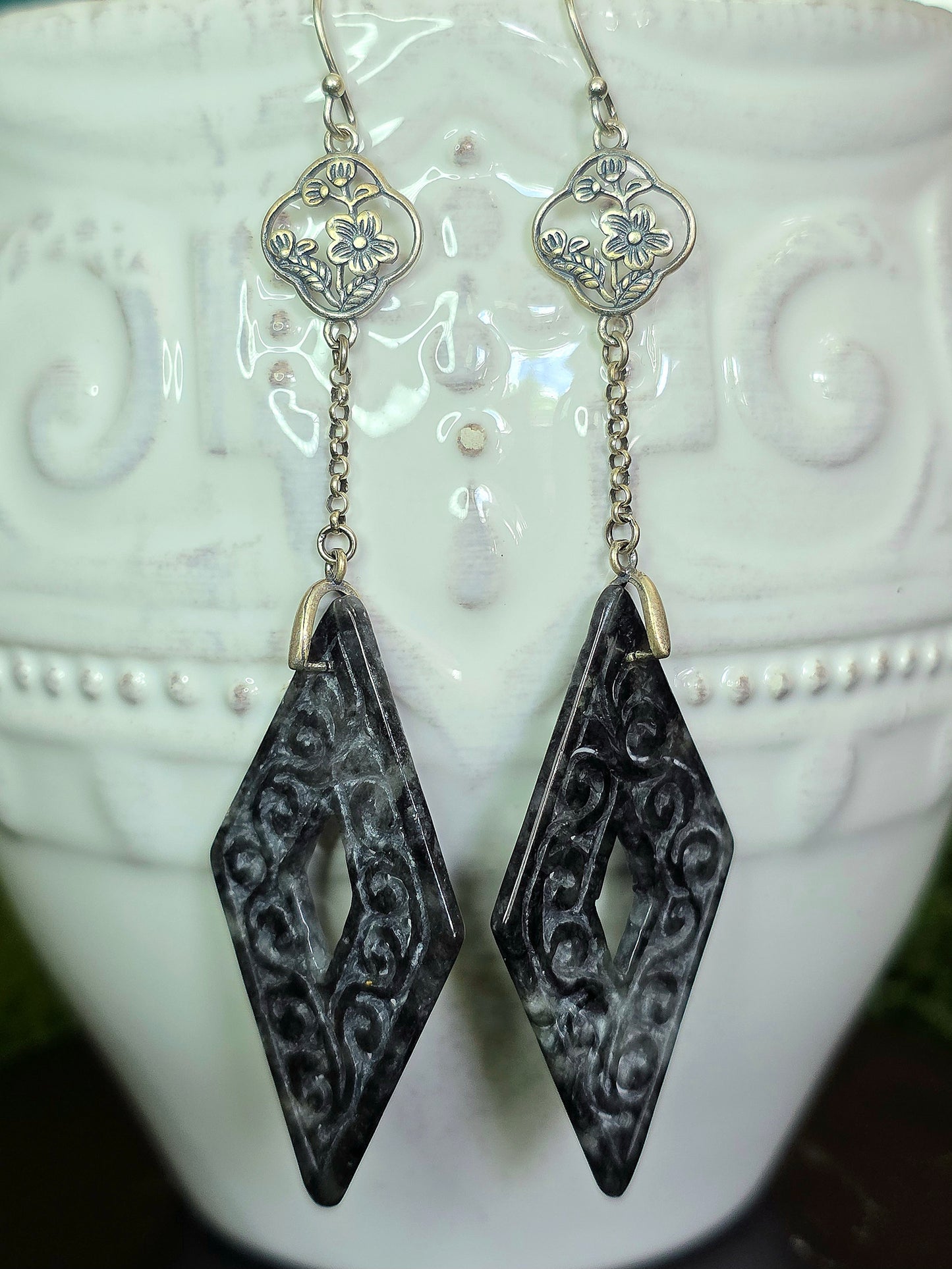 Black Jadeite Diamond Earrings