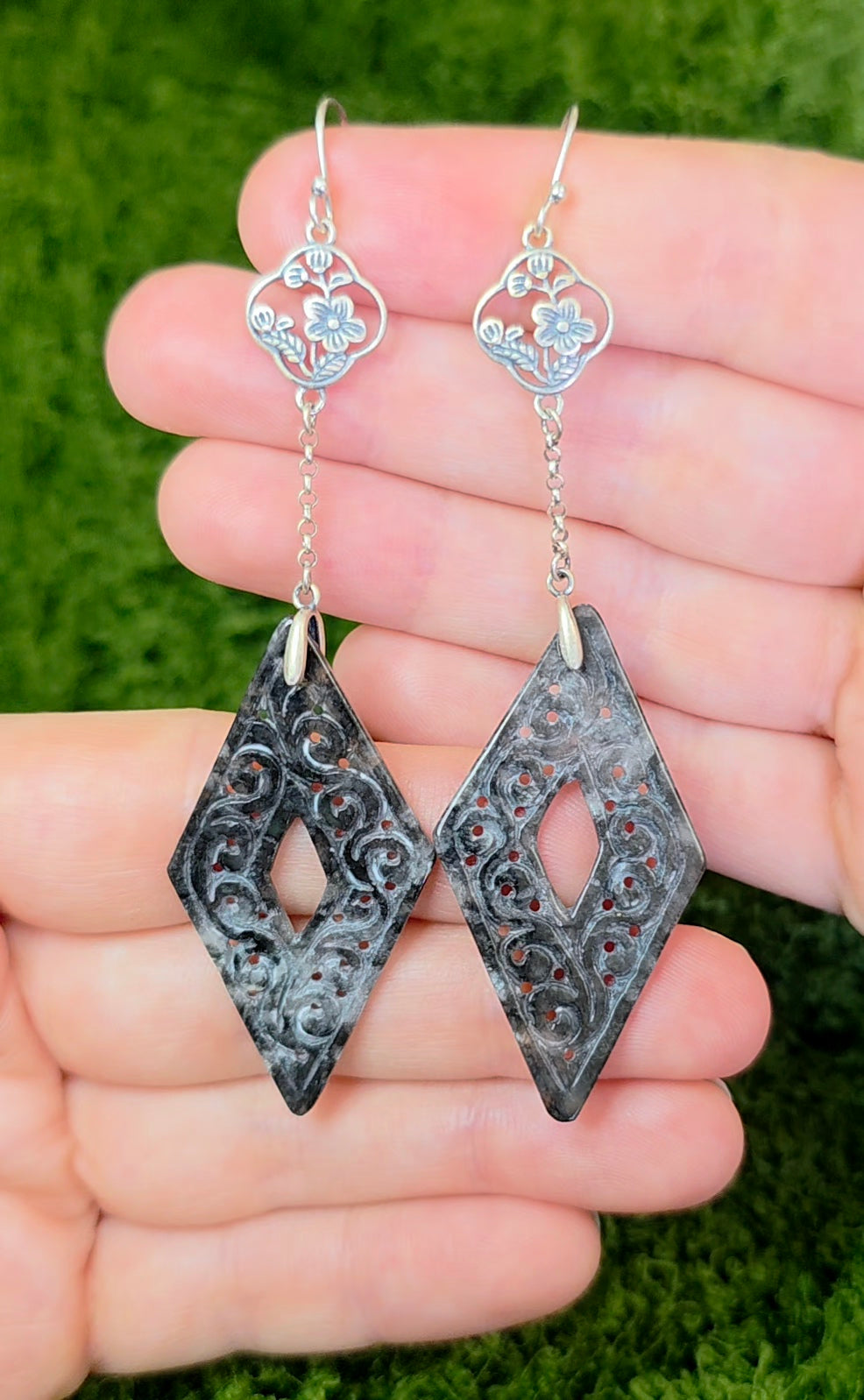 Black Jadeite Diamond Earrings