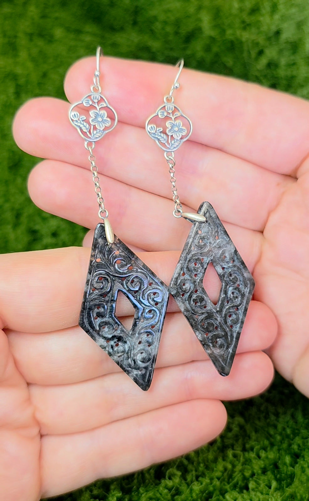 Black Jadeite Diamond Earrings