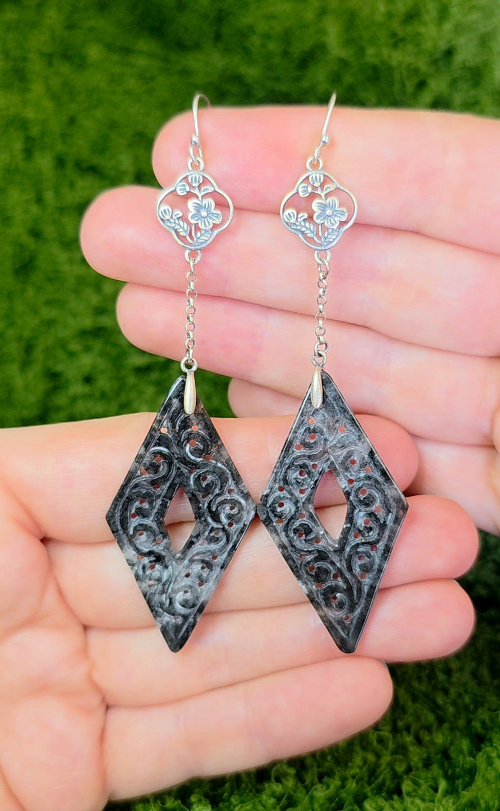 Black Jadeite Diamond Earrings