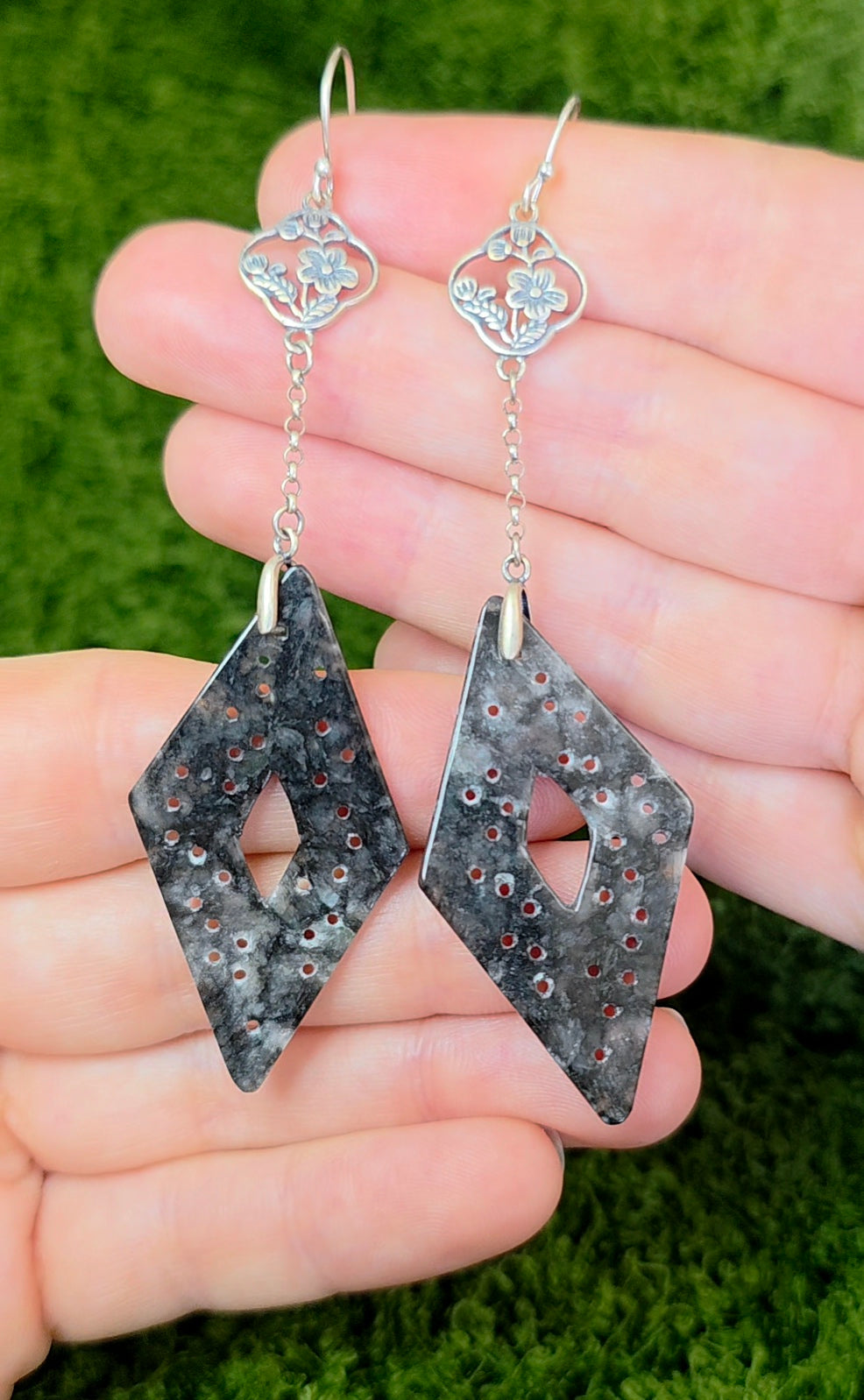 Black Jadeite Diamond Earrings