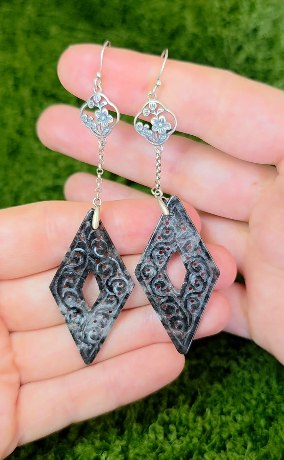 Black Jadeite Diamond Earrings