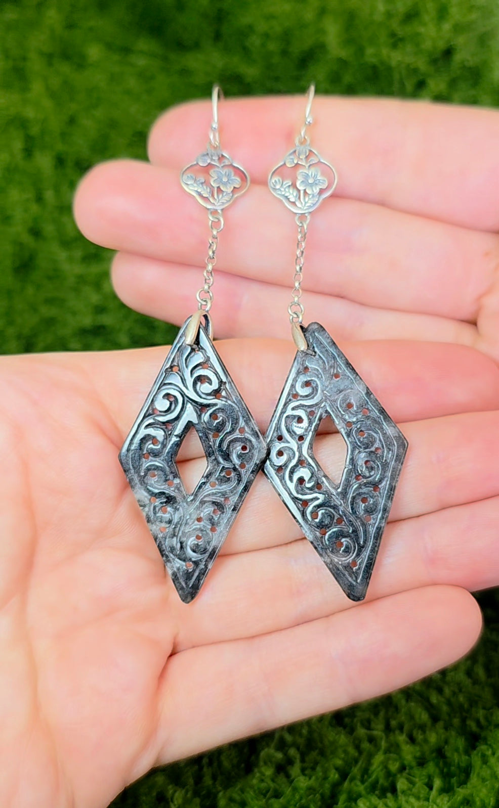 Black Jadeite Diamond Earrings