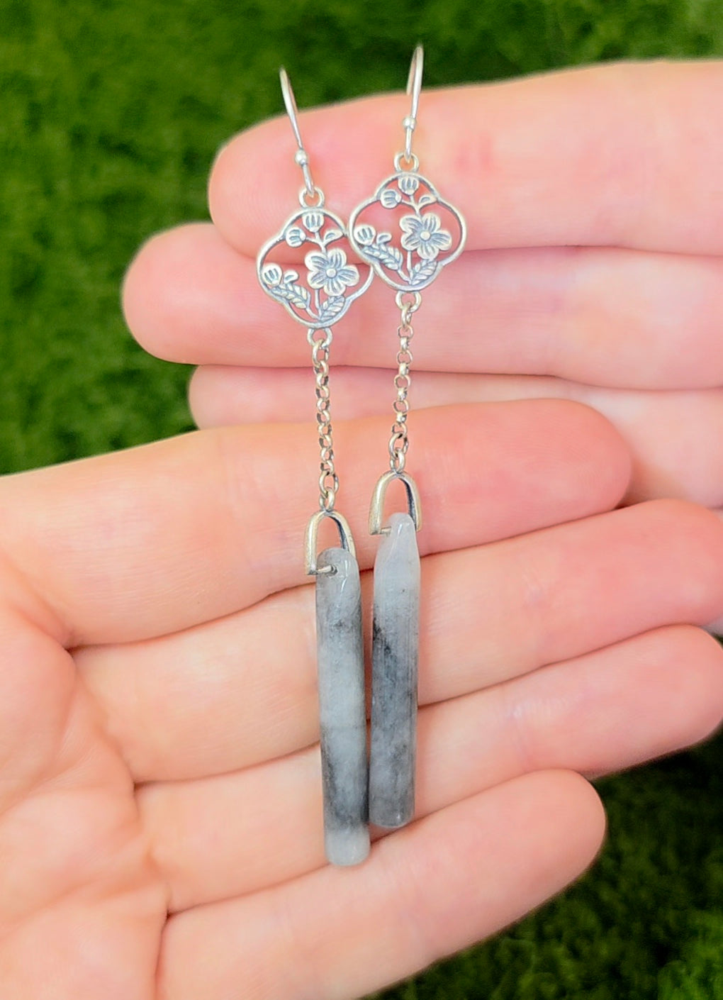 Light Grey Jadeite Dangle Earrings