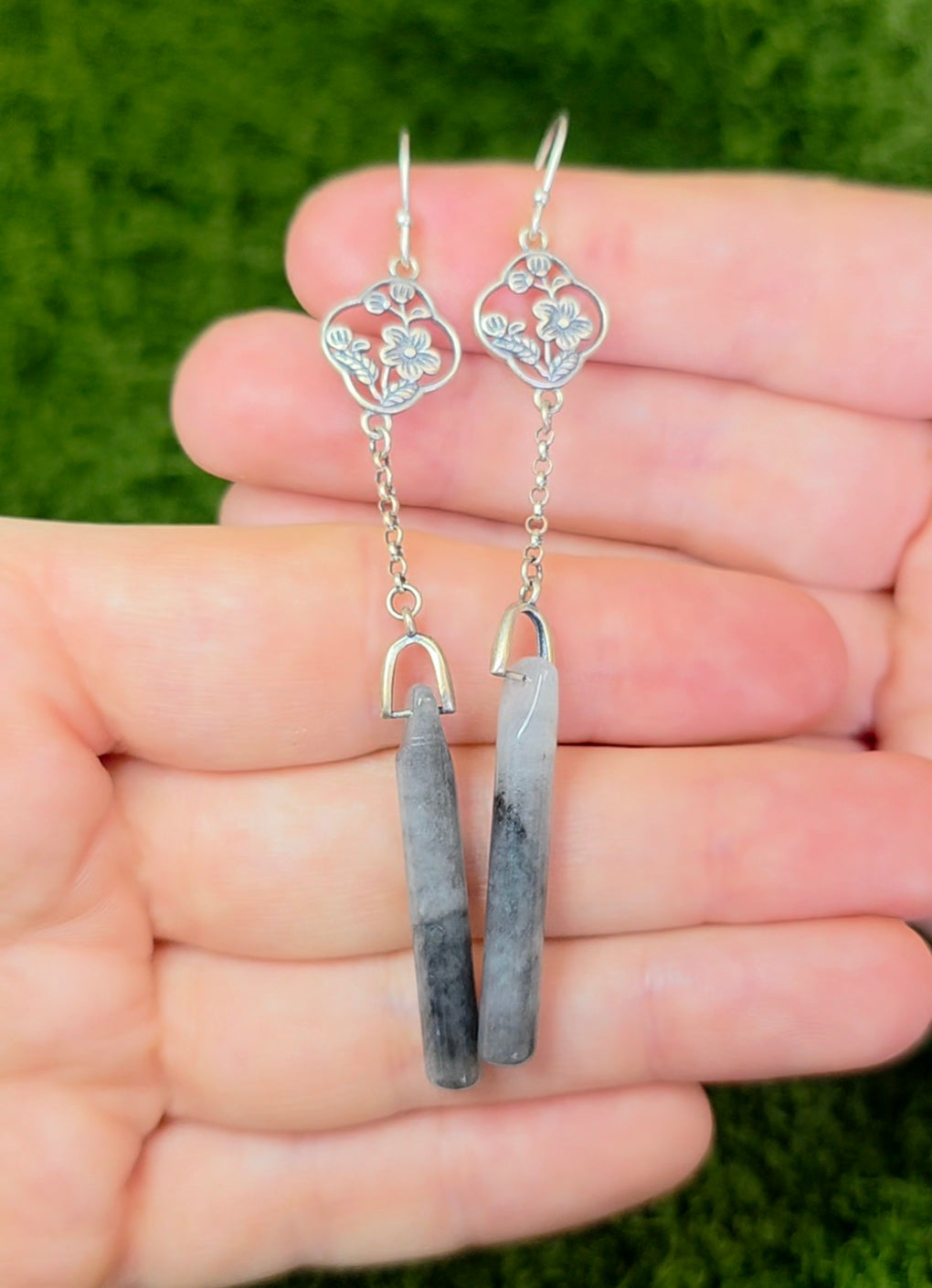 Light Grey Jadeite Dangle Earrings