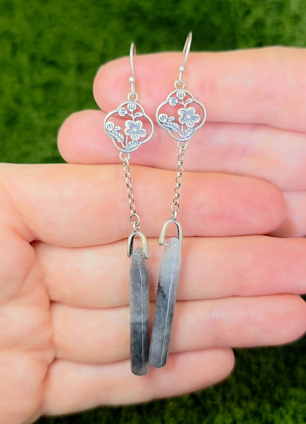 Light Grey Jadeite Dangle Earrings