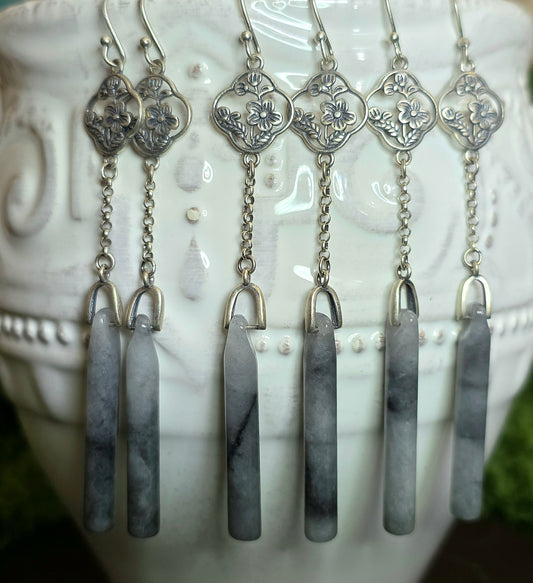 Light Grey Jadeite Dangle Earrings
