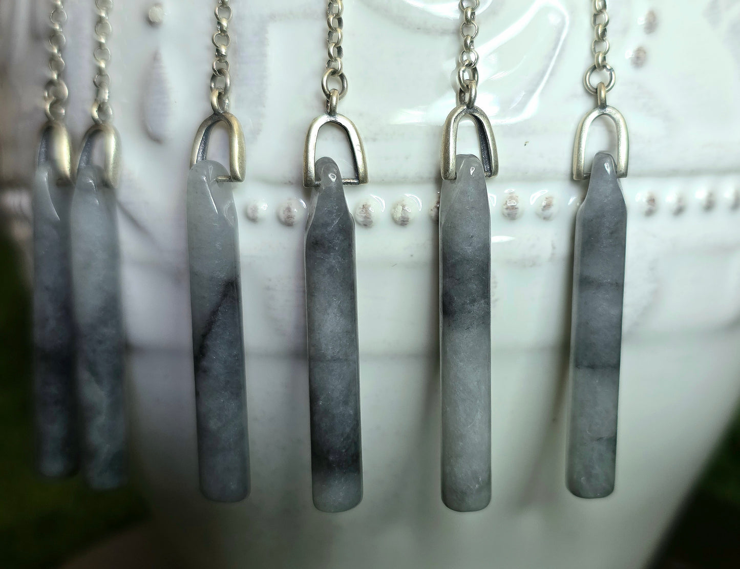 Light Grey Jadeite Dangle Earrings