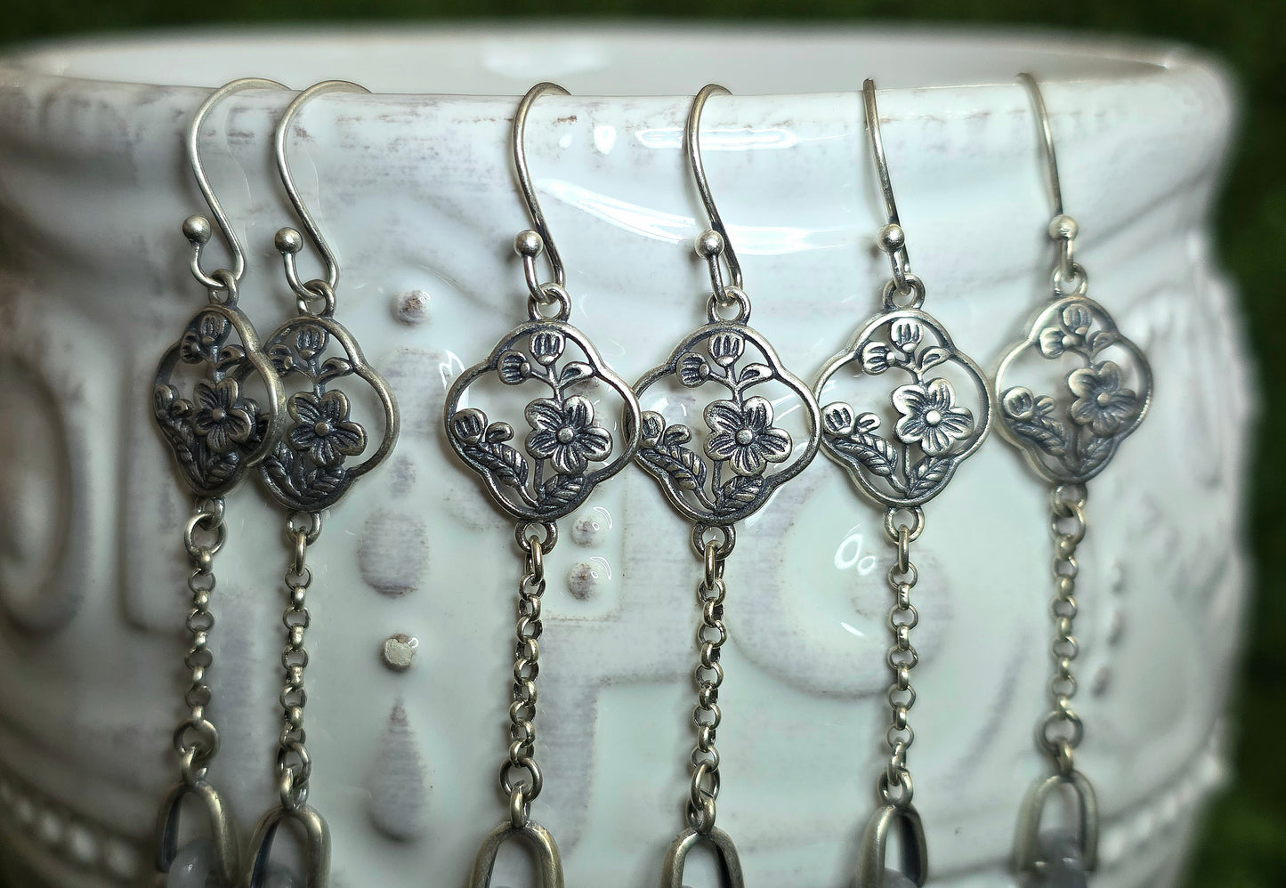 Light Grey Jadeite Dangle Earrings