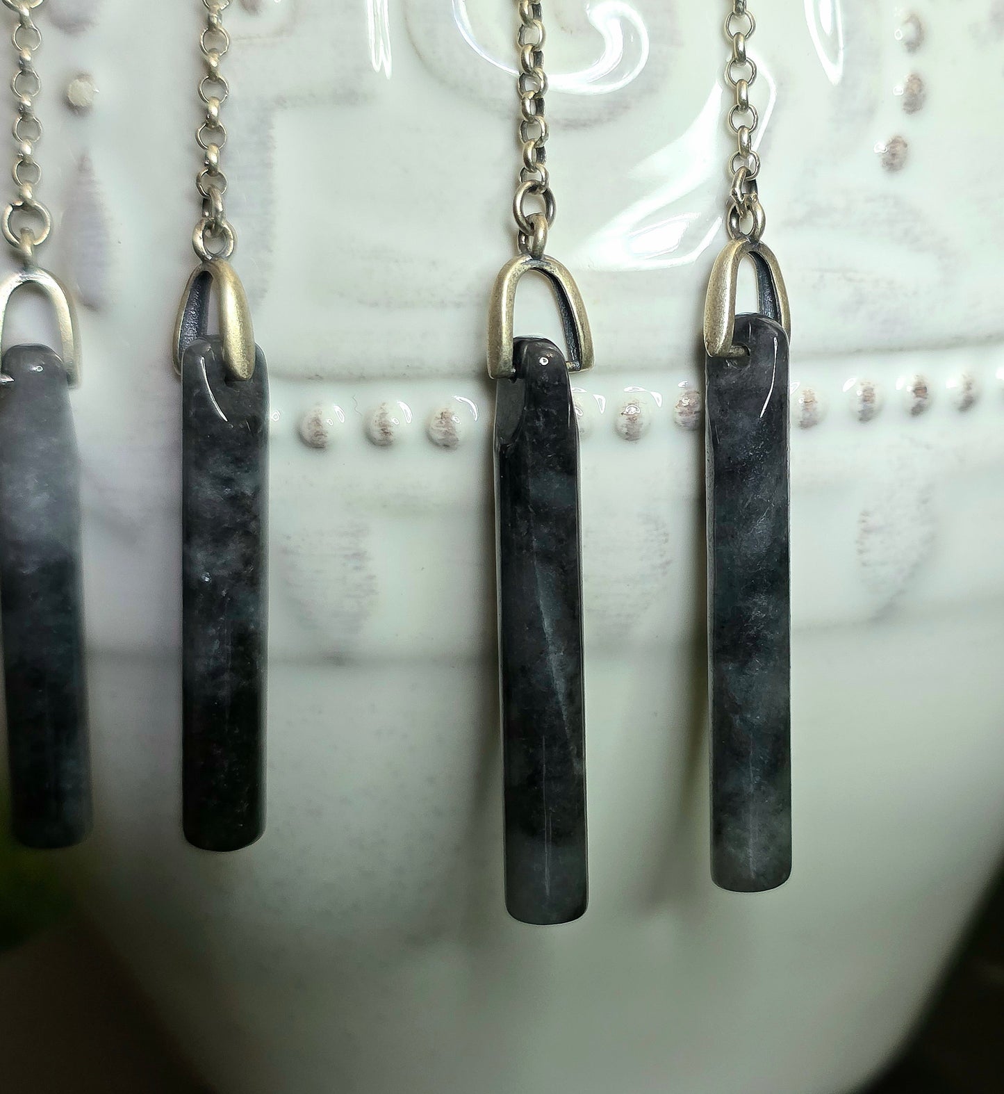 Dark Grey Jadeite Dangle Earrings