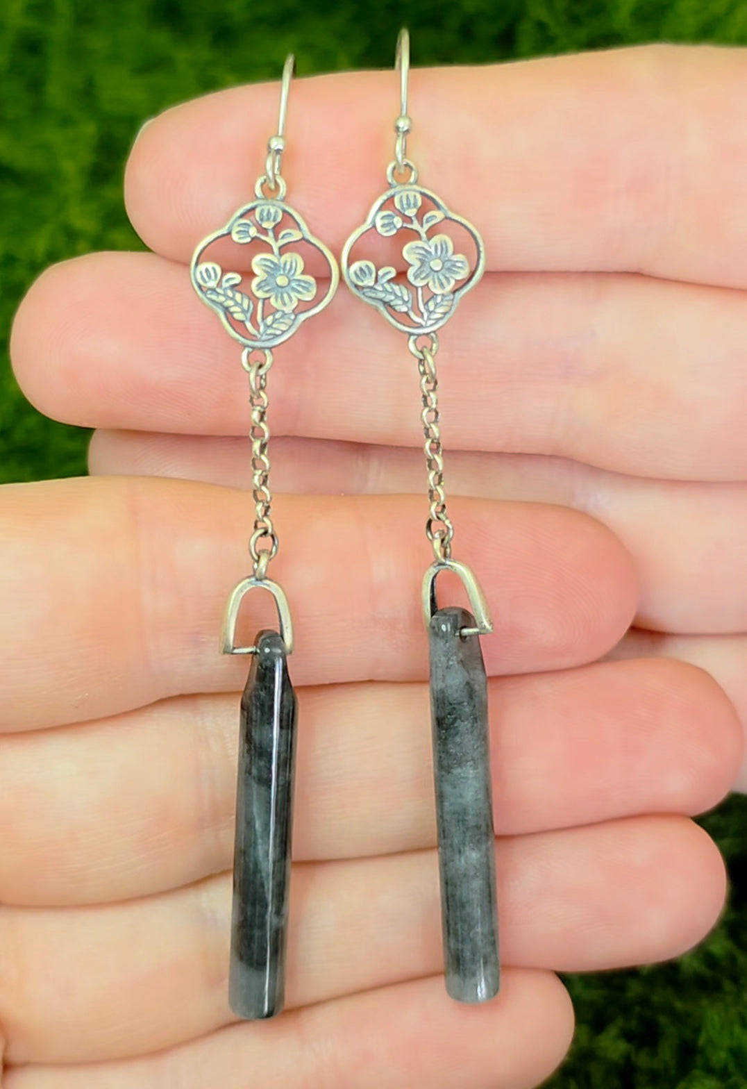 Dark Grey Jadeite Dangle Earrings