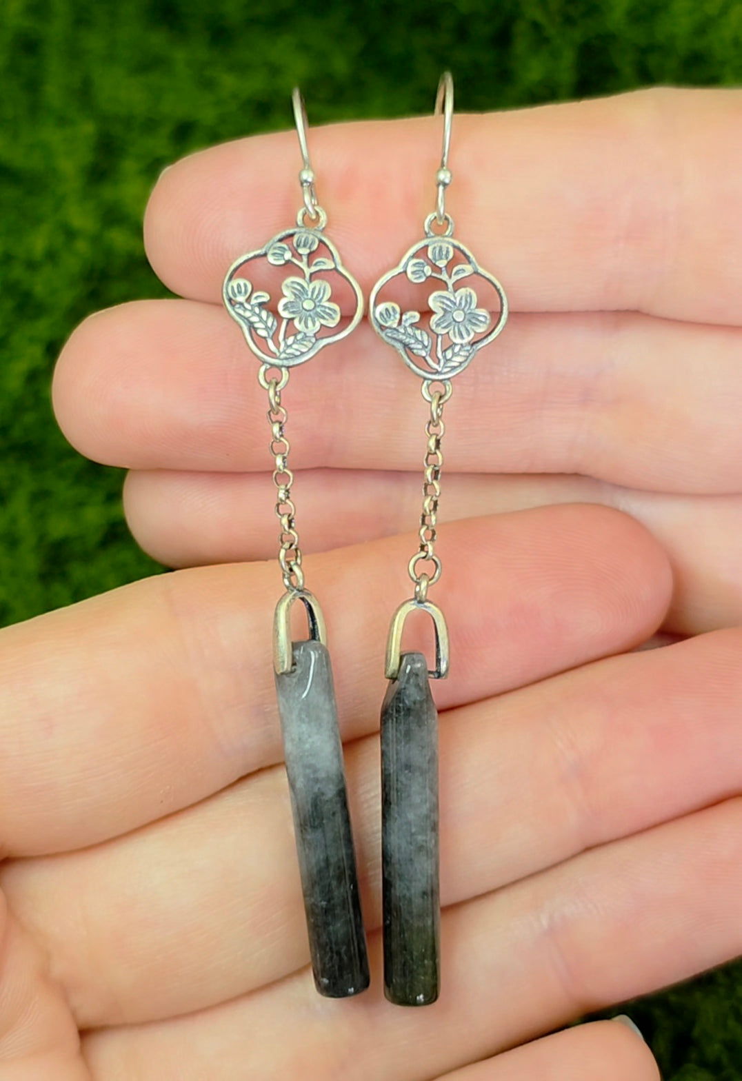 Dark Grey Jadeite Dangle Earrings