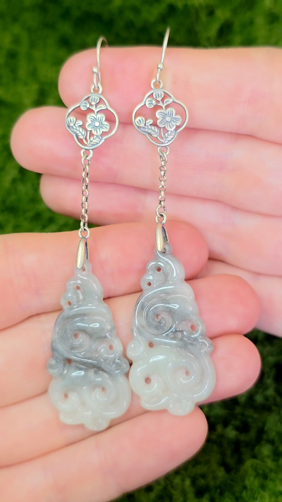 Two Tone Grey Jadeite Cloud Earrings