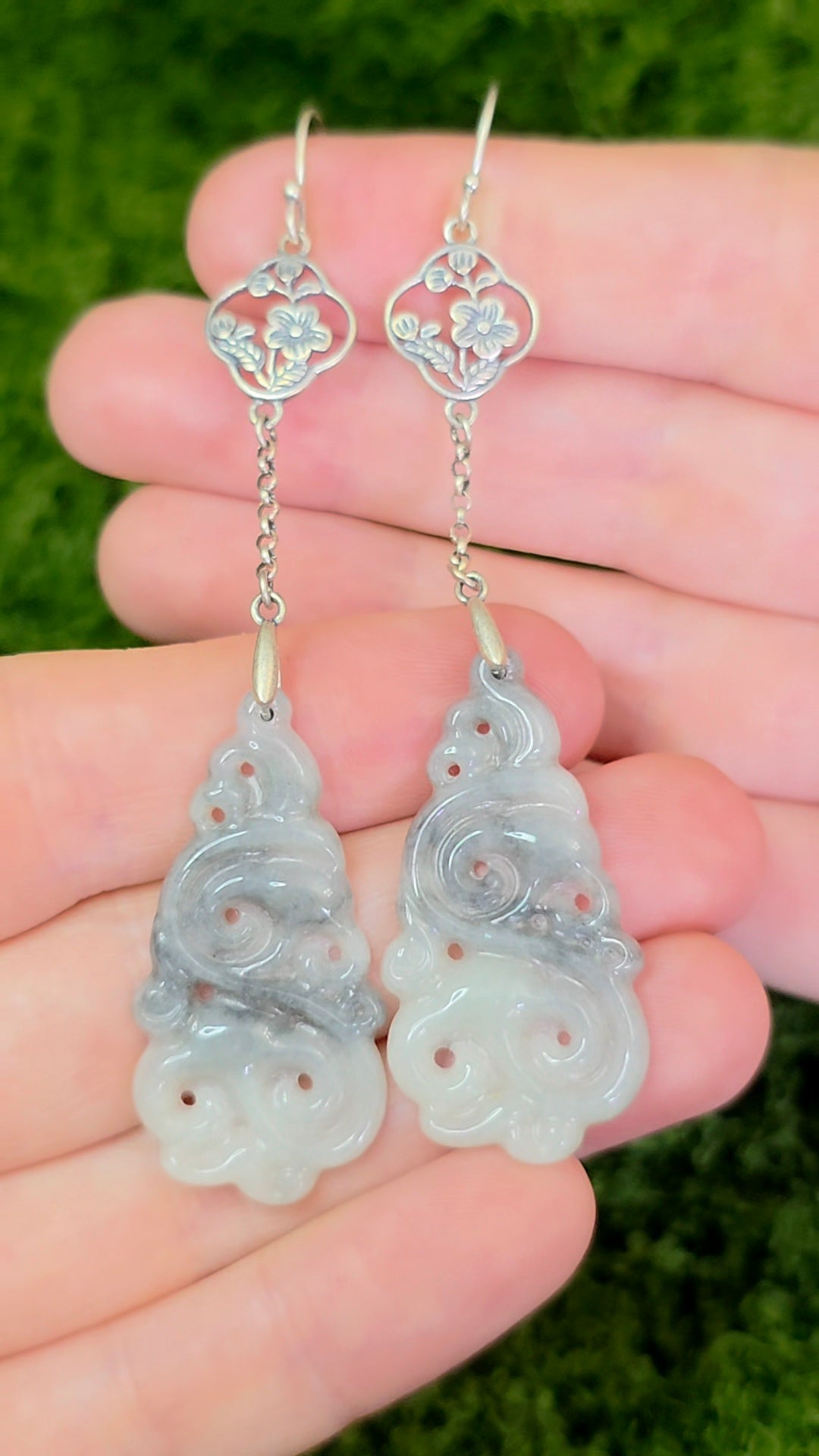 Two Tone Grey Jadeite Cloud Earrings