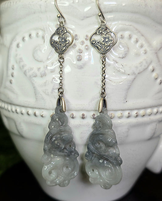 Two Tone Grey Jadeite Cloud Earrings