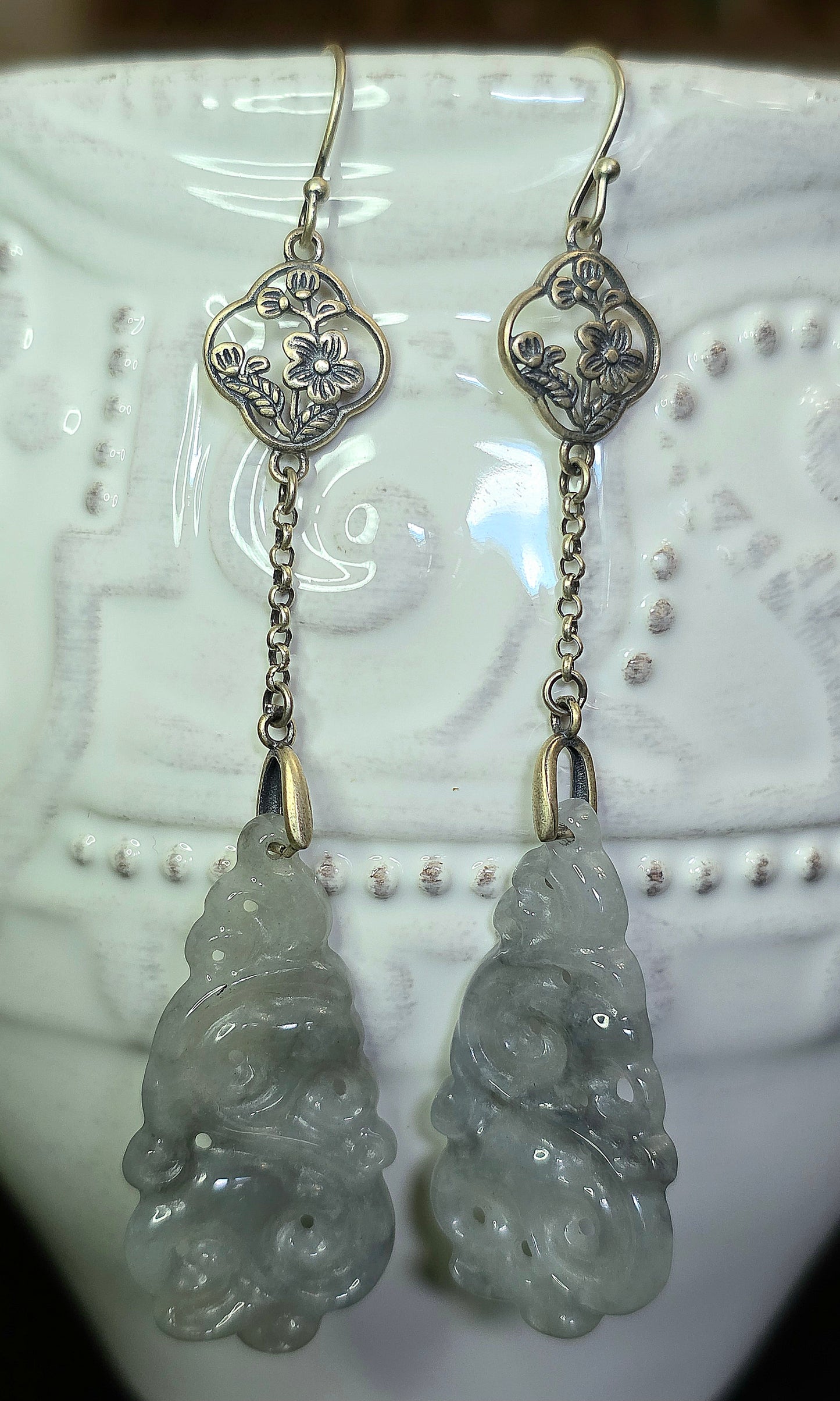 Light Grey Jadeite Cloud Earrings