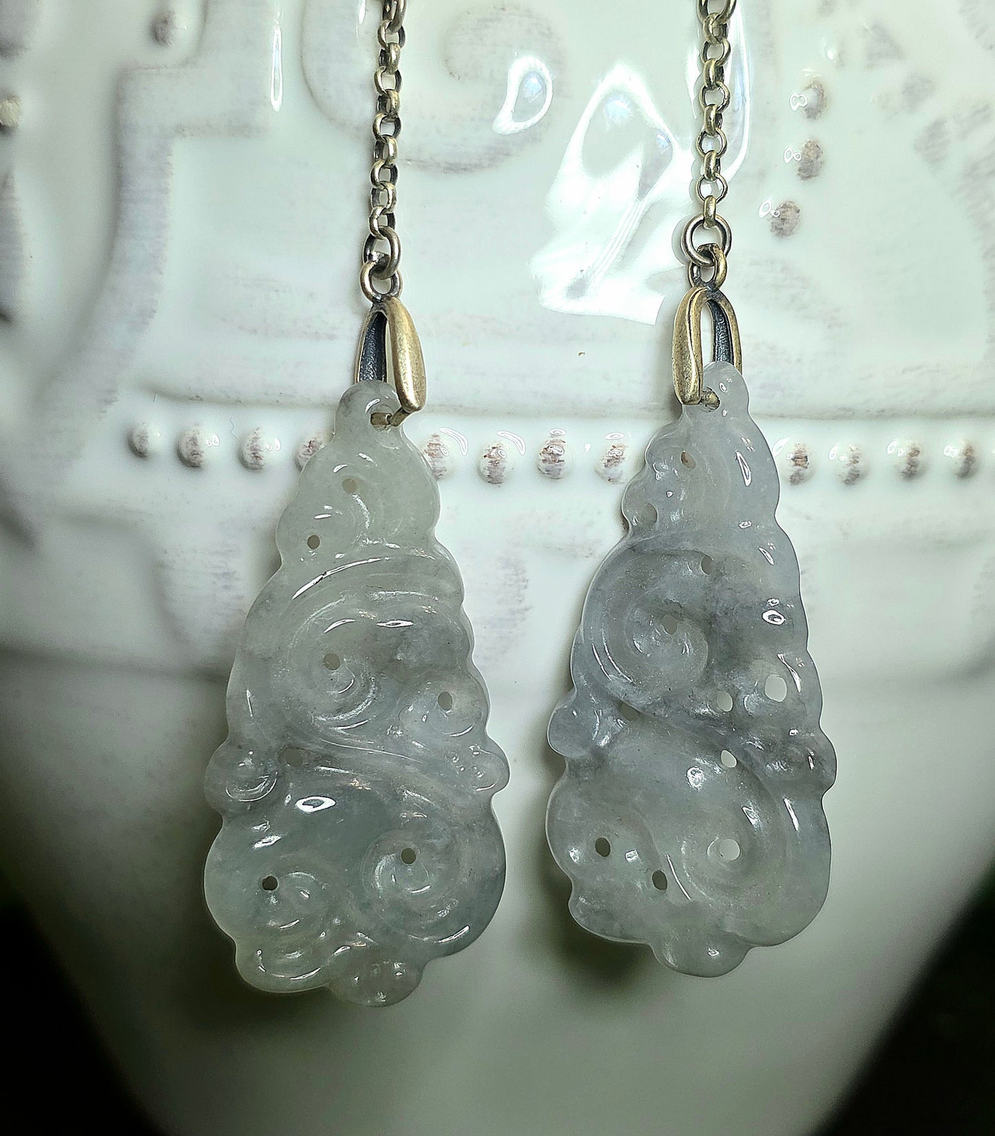 Light Grey Jadeite Cloud Earrings