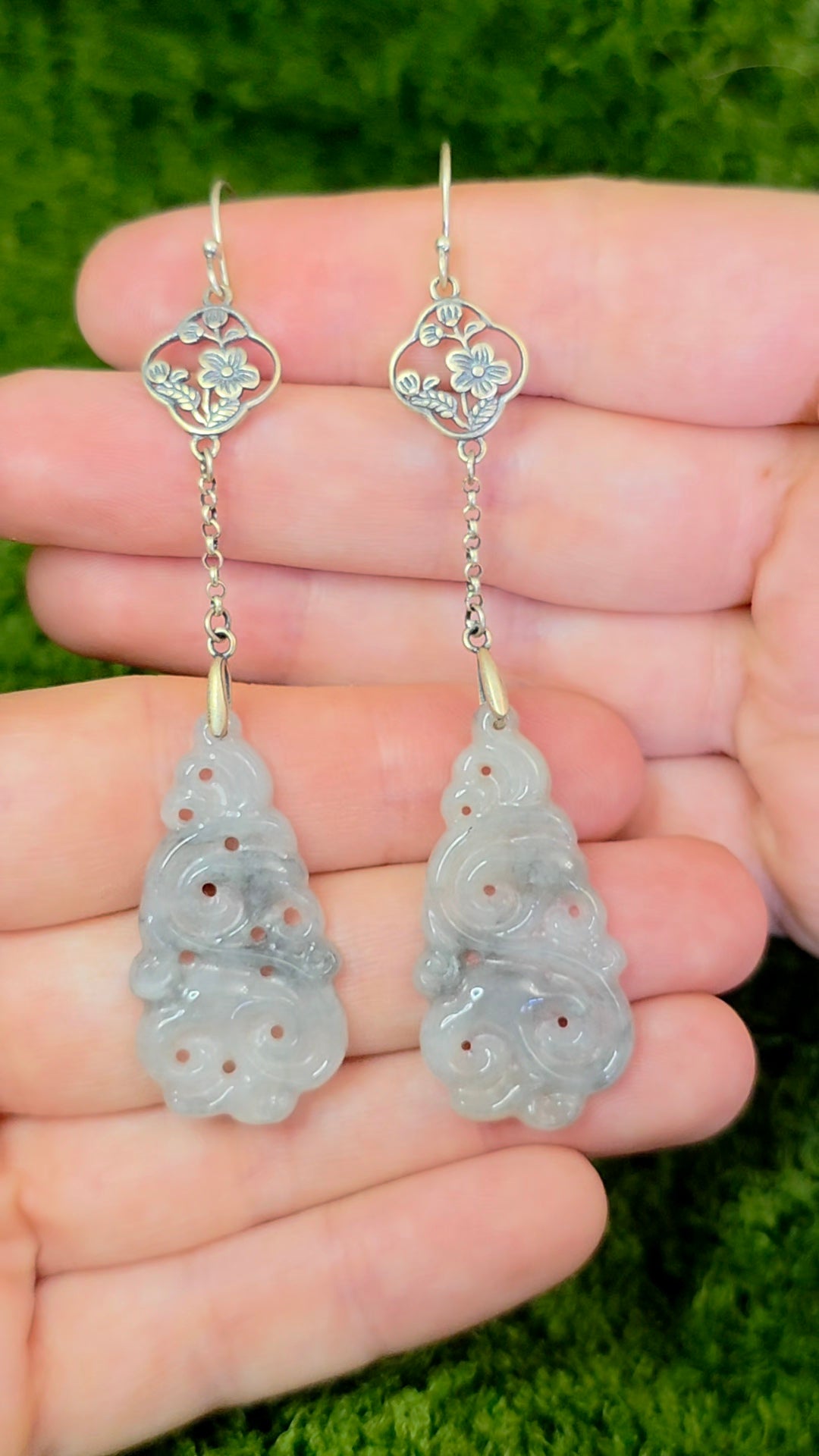 Light Grey Jadeite Cloud Earrings