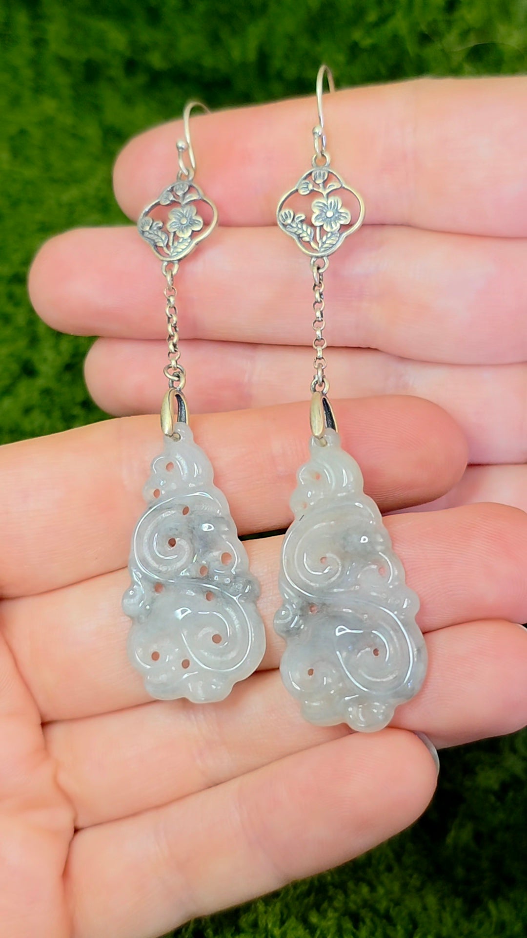 Light Grey Jadeite Cloud Earrings