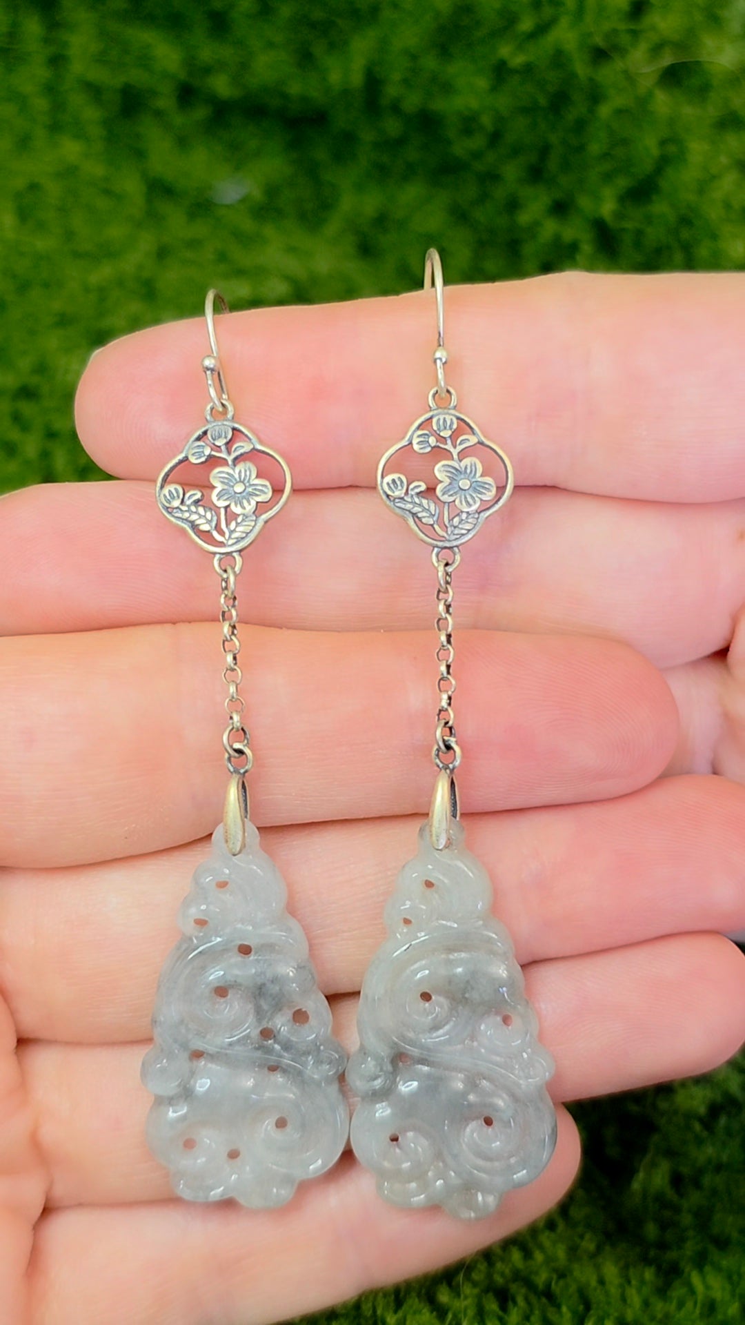 Light Grey Jadeite Cloud Earrings