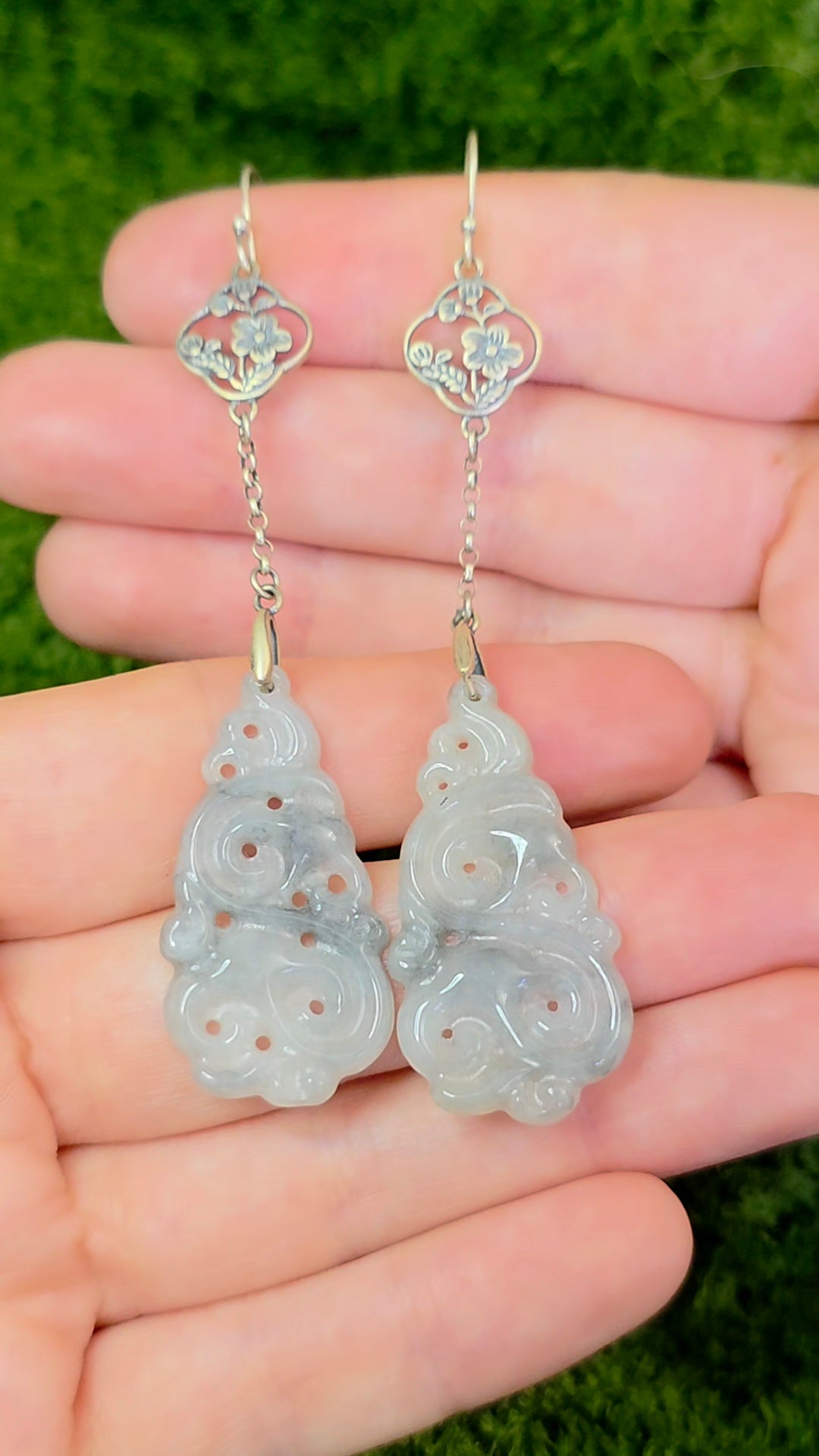 Light Grey Jadeite Cloud Earrings