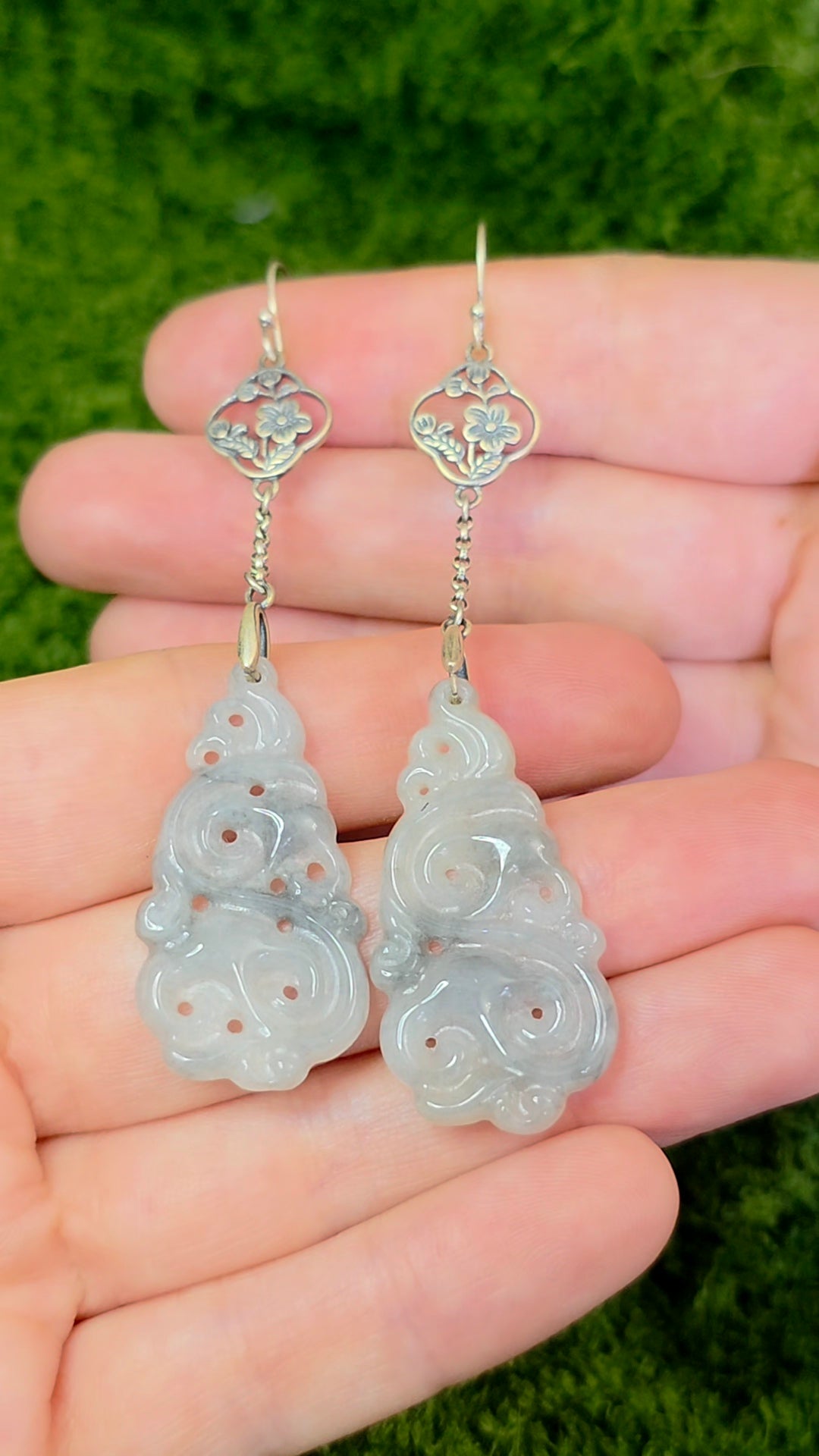 Light Grey Jadeite Cloud Earrings