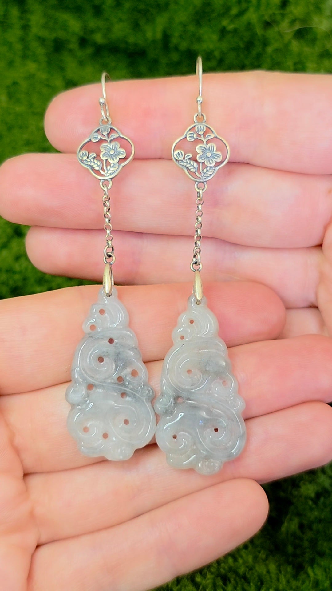 Light Grey Jadeite Cloud Earrings