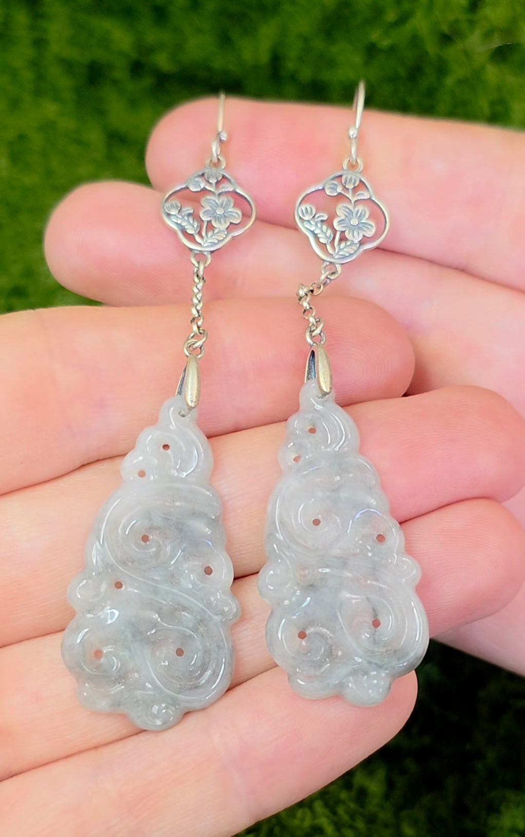Light Grey Jadeite Cloud Earrings