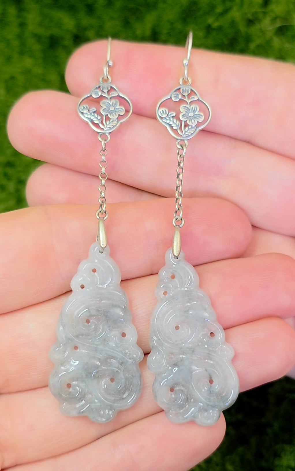 Light Grey Jadeite Cloud Earrings