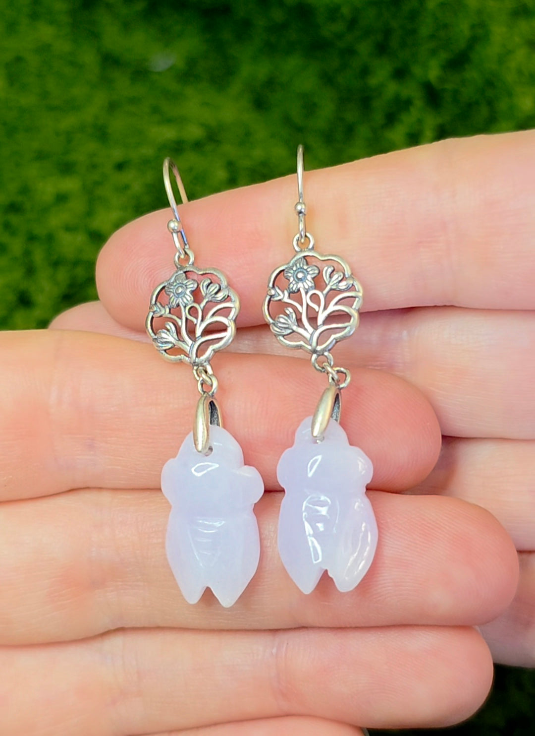 Lavender Jadeite Cicada Earrings