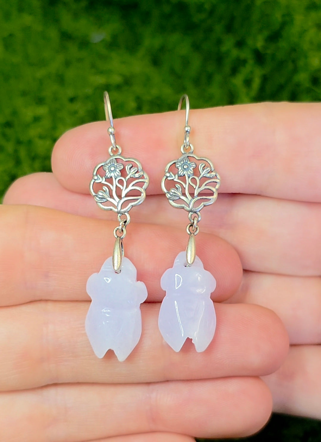 Lavender Jadeite Cicada Earrings