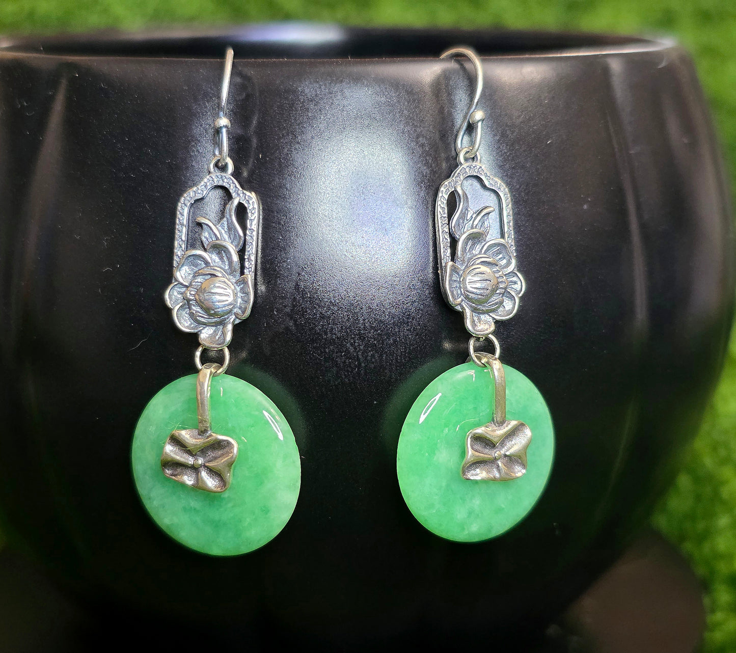 Green Jadeite Disk Earrings