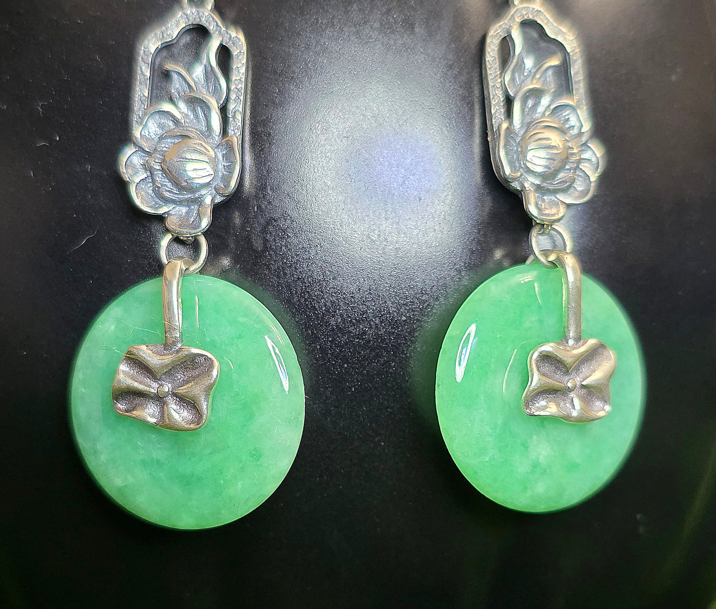 Green Jadeite Disk Earrings