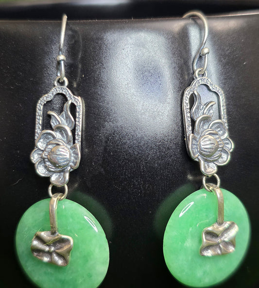 Green Jadeite Disk Earrings