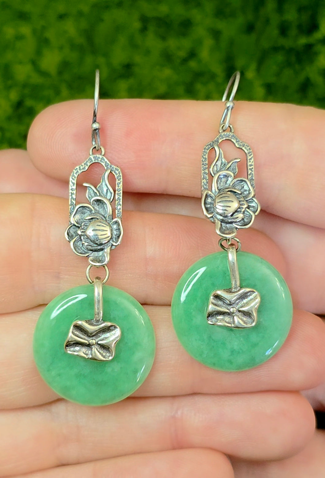 Green Jadeite Disk Earrings