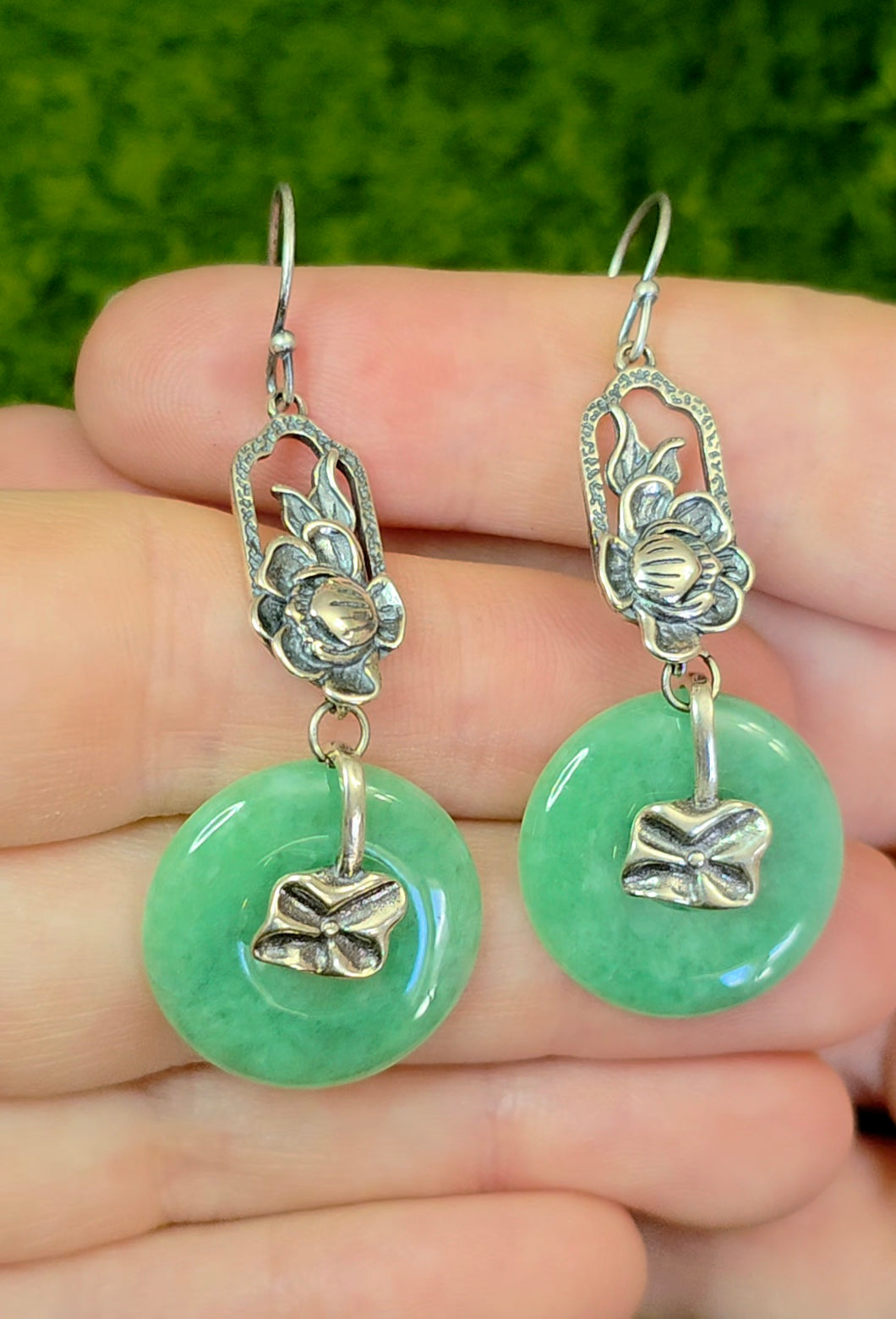 Green Jadeite Disk Earrings
