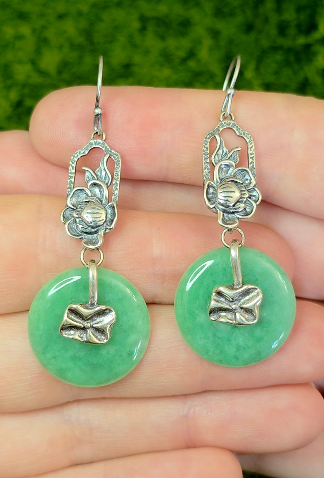 Green Jadeite Disk Earrings
