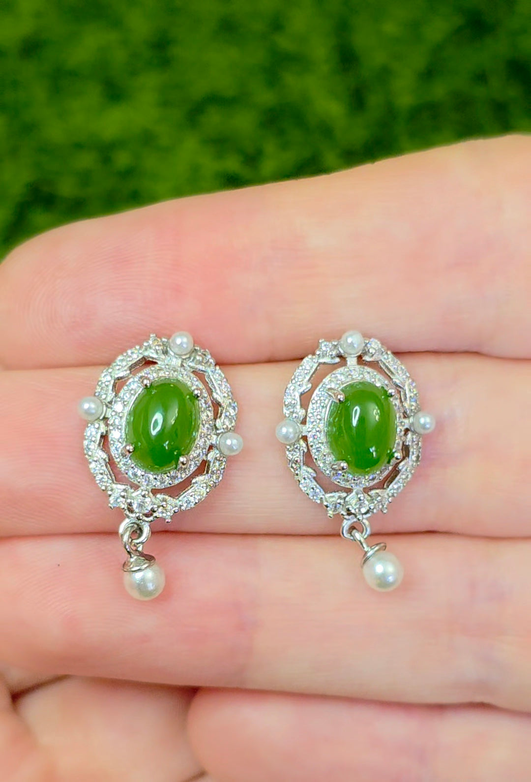 Jadeite and Faux Pearl Earrings