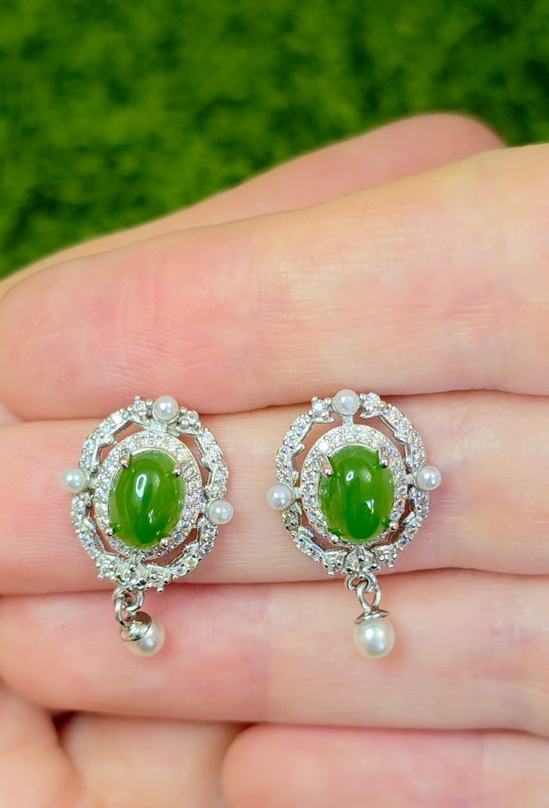 Jadeite and Faux Pearl Earrings