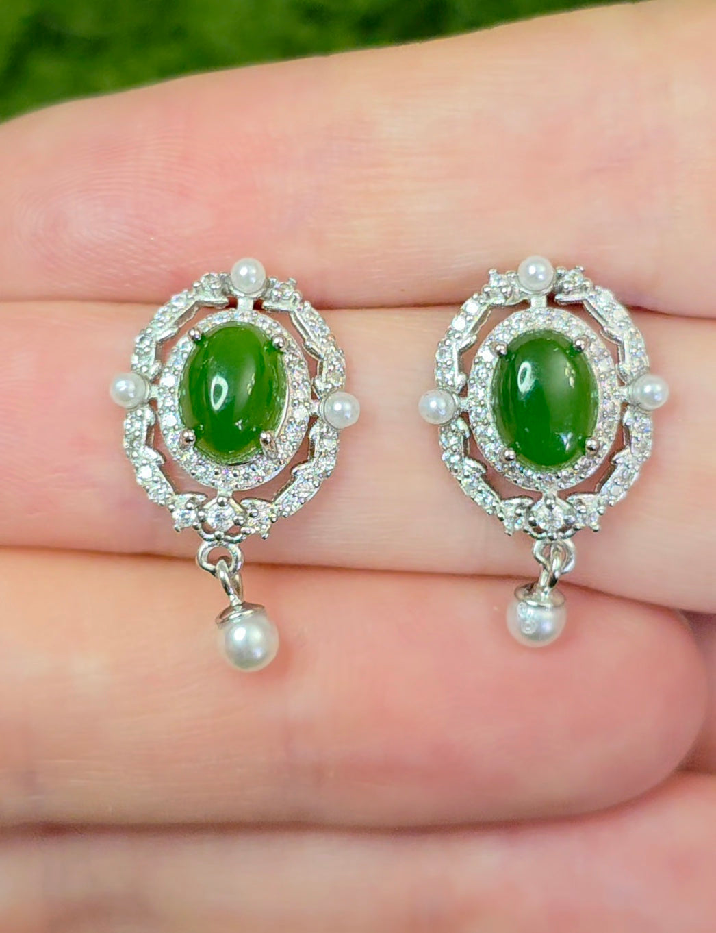 Jadeite and Faux Pearl Earrings