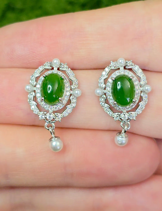 Jadeite and Faux Pearl Earrings