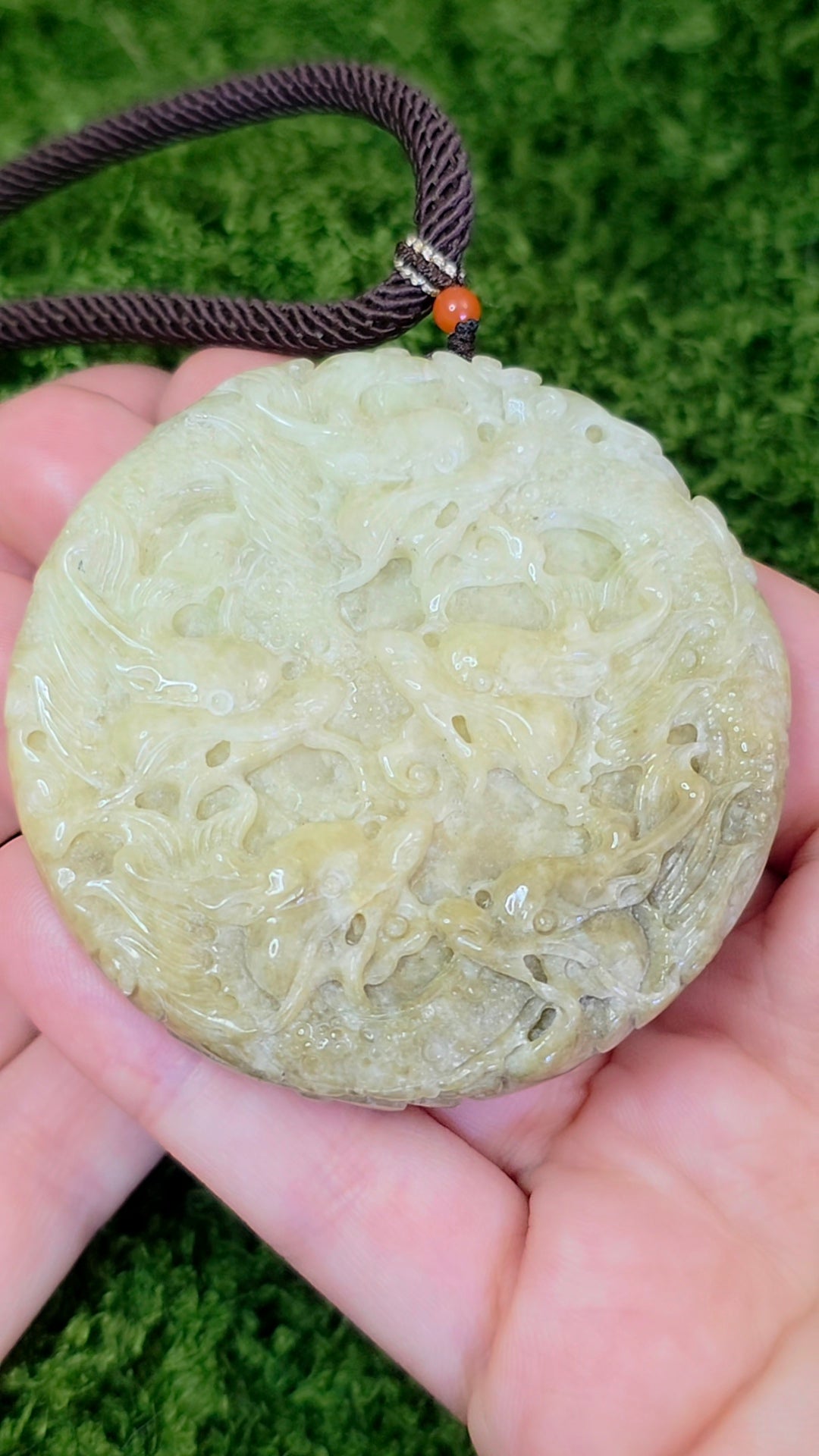 Green Jadeite Dragon Pendant Necklace